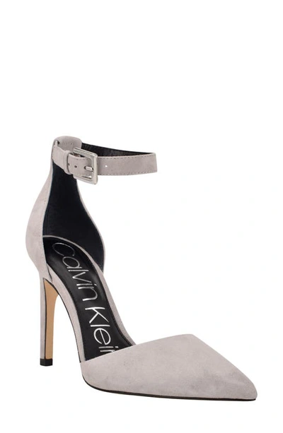 Shop Calvin Klein Hilda Ankle Strap Pump In Grey
