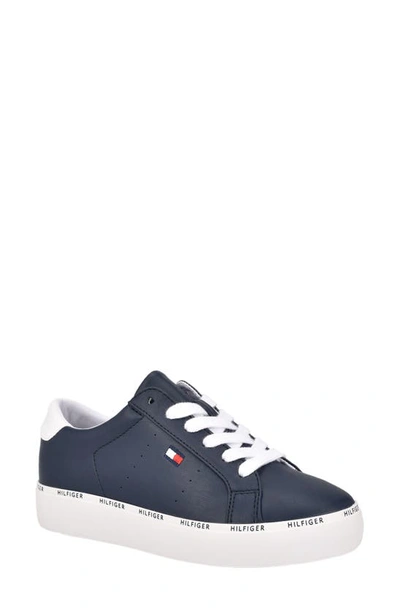 Shop Tommy Hilfiger Henissly Low Top Sneaker In Dark Blue Faux Leather
