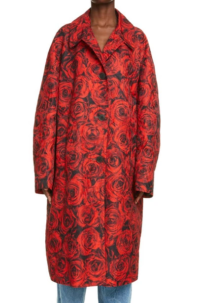 Dries Van Noten Rose-print Hooded Oversized Parka In Red