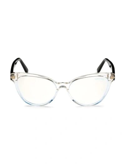 Shop Tom Ford Women's 54mm Cat Eye Blue Filter Eyeglasses In Crystal