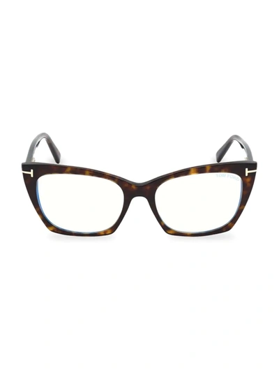 Shop Tom Ford Women's 54mm Cat Eye Blue Filter Eyeglasses In Dark Havana