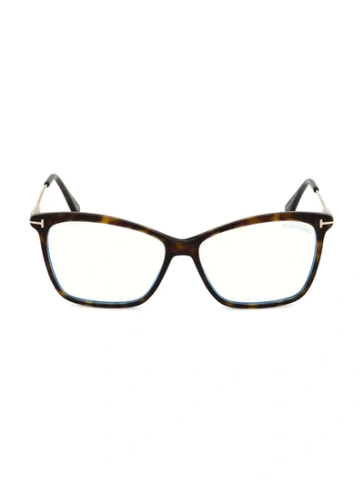 Shop Tom Ford Women's 56mm Square Blue Filter Eyeglasses In Dark Havana