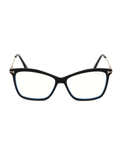 Shop Tom Ford Women's 56mm Square Blue Filter Eyeglasses In Shiny Black