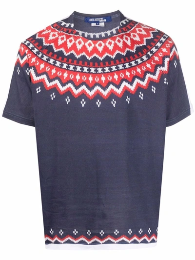 Junya Watanabe Mens White Navy Graphic-print Relaxed-fit Cotton-jersey  T-shirt M In Blue | ModeSens