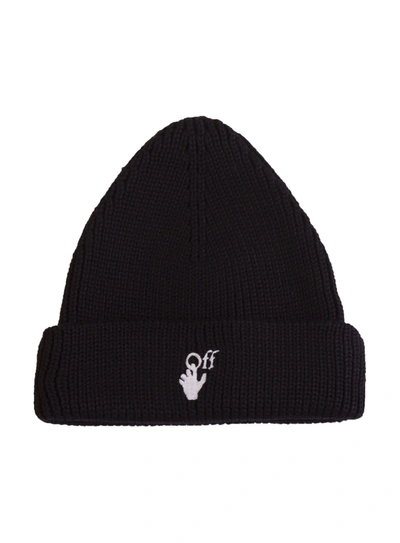 Shop Off-white Hands Off Ribbed-knit Beanie In Nero