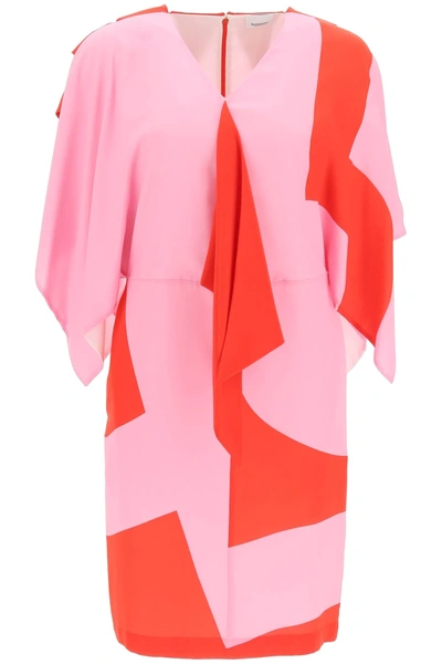 Shop Burberry Silk Dress With Geometric Print In Pink,red
