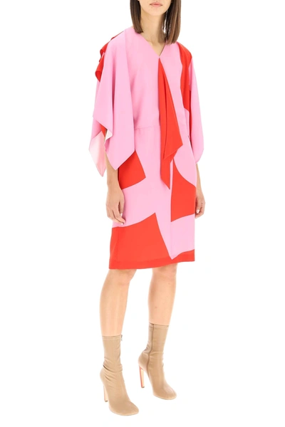Shop Burberry Silk Dress With Geometric Print In Pink,red
