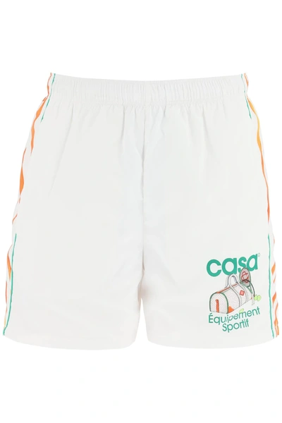 Shop Casablanca 'équipement Sportif' Print Shorts In White,orange,green