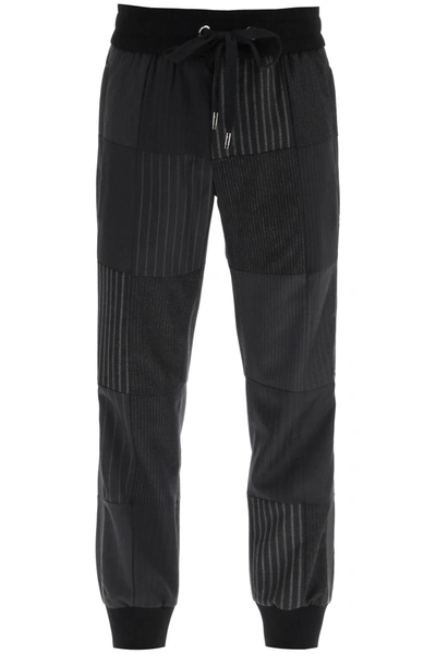 Shop Dolce & Gabbana Patchwork Wool Joggers In Black,grey