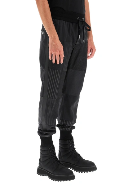 Shop Dolce & Gabbana Patchwork Wool Joggers In Black,grey