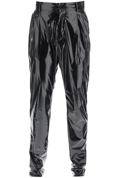 Shop Dolce & Gabbana Glossy Nylon Trousers In Black