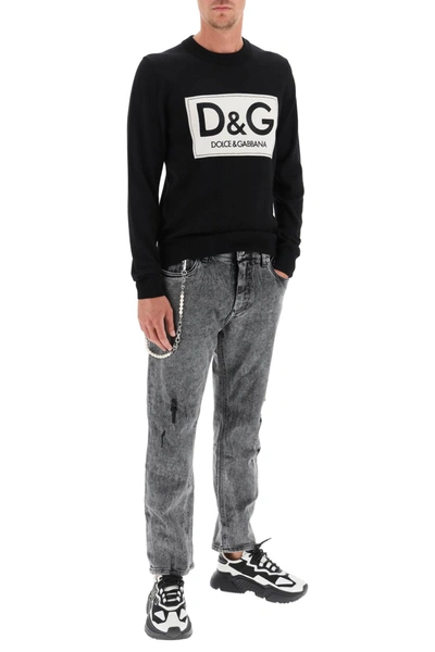 Shop Dolce & Gabbana Loose Jeans With Keychain In Grey