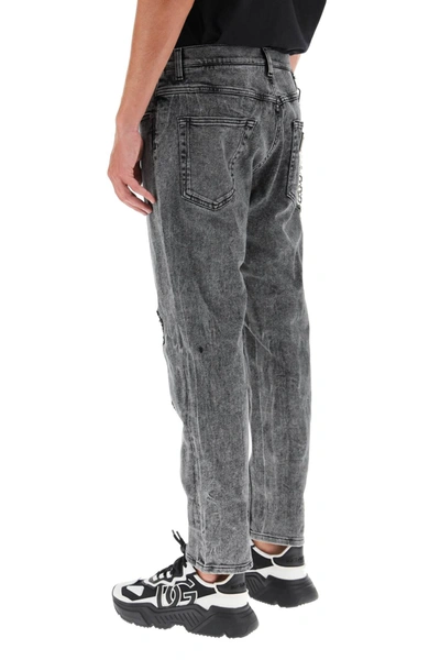 Shop Dolce & Gabbana Loose Jeans With Keychain In Grey