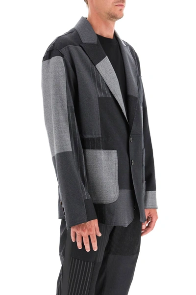 Shop Dolce & Gabbana Patchwork Wool Jacket In Grey