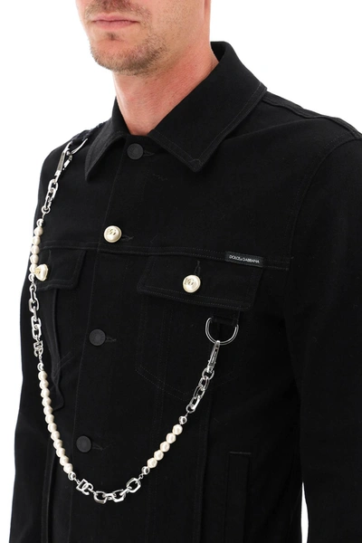 Shop Dolce & Gabbana Denim Jacket With Keychain In Black