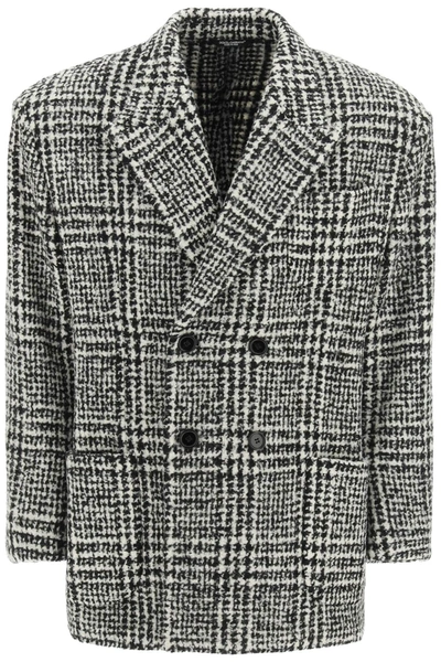 Shop Dolce & Gabbana Checkered Double-breasted Wool Jacket In Black,white