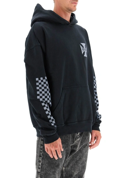 Shop Rhude Checker Hoodie In Black,grey