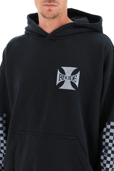 Shop Rhude Checker Hoodie In Black,grey