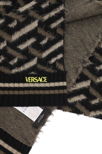Shop Versace La Greca Signature Scarf In Black,khaki,beige