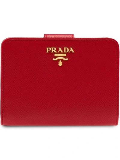 Prada Logo-plaque Folding Wallet In Red