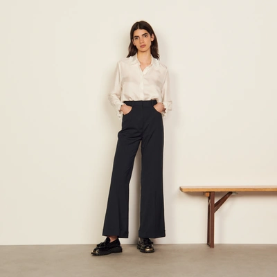 Shop Sandro High-waisted Pants With Stripes In Navy Blue