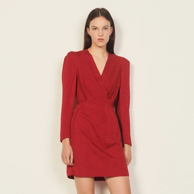 Shop Sandro Short Python-effect Jacquard Dress In Red Bordeaux