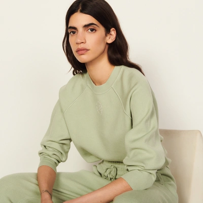 Shop Sandro Knit Sweatshirt With Embroidery In Vert Amande