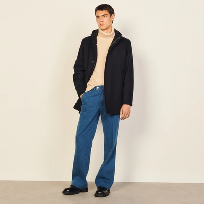 Sandro Wool And Cashmere Blend Hooded Parka In Navy Blue | ModeSens