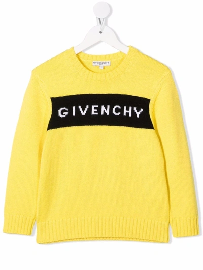 Shop Givenchy Intarsia-logo Crewneck Sweater In Yellow