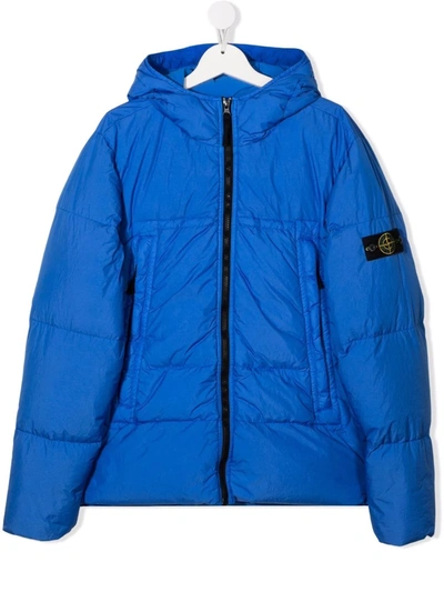 Shop Stone Island Junior Teen Hooded Puffer Jacket In Blue