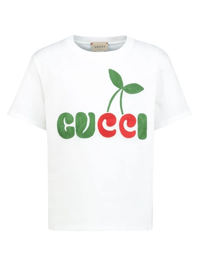 Gucci Kids' Logo-embroidered Cotton Jersey T-shirt In White | ModeSens