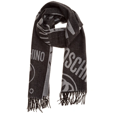 Shop Moschino Men's Wool Scarf Double Question Mark In Grey