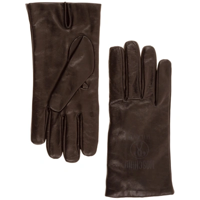 Shop Moschino Men's Leather Gloves Double Question Mark In Black