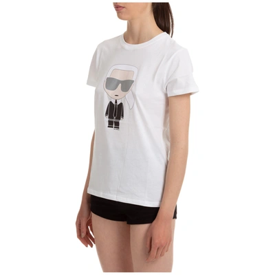 Shop Karl Lagerfeld Women's T-shirt Short Sleeve Crew Neck Round Ikonik In White