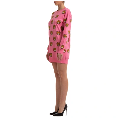 Shop Moschino Women's Short Mini Dress Long Sleeve Teddy In Pink