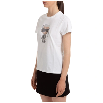 Shop Karl Lagerfeld Women's T-shirt Short Sleeve Crew Neck Round Ikonik In White