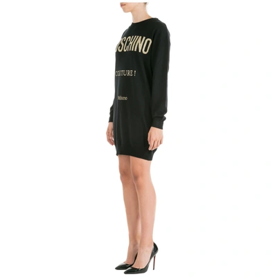 Shop Moschino Women's Short Mini Dress Long Sleeve Oversize Fit In Black