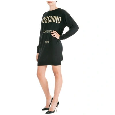 Shop Moschino Women's Short Mini Dress Long Sleeve Oversize Fit In Black