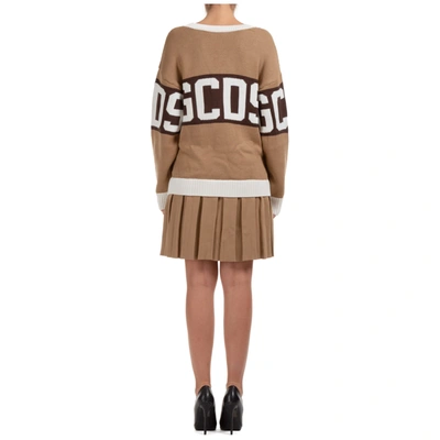 Shop Gcds Women's Knee Length Dress Long Sleeve  Logo In Brown