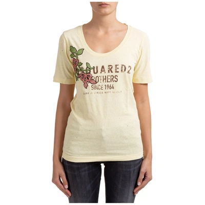 Shop Dsquared2 Women's T-shirt Short Sleeve Crew Neck Round In Yellow