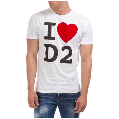 Shop Dsquared2 Men's Short Sleeve T-shirt Crew Neckline Jumper Heart D2 In White