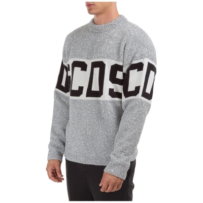 Shop Gcds Men's Crew Neck Neckline Jumper Sweater Pullover Logo In Silver