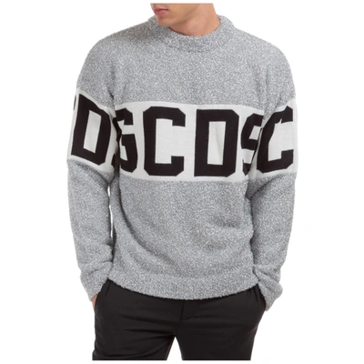 Shop Gcds Men's Crew Neck Neckline Jumper Sweater Pullover Logo In Silver
