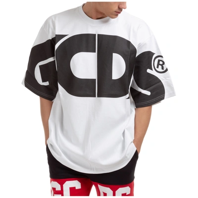 Shop Gcds Men's Short Sleeve T-shirt Crew Neckline Jumper Macro Logo In White