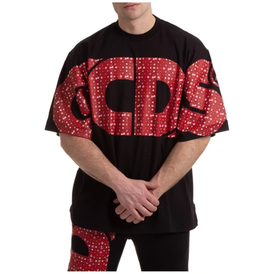 Shop Gcds Men's Short Sleeve T-shirt Crew Neckline Jumper Macro Logo In Black
