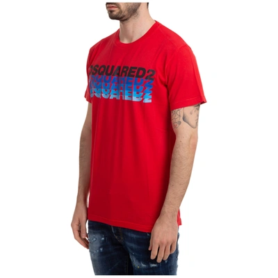 Shop Dsquared2 Men's Short Sleeve T-shirt Crew Neckline Jumper Ombre Logo In Red