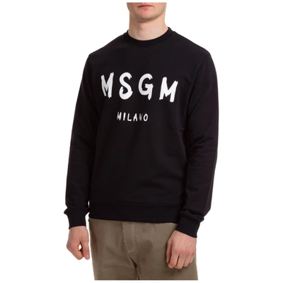 Shop Msgm Men's Sweatshirt Sweat  Logo Pennellato In Black