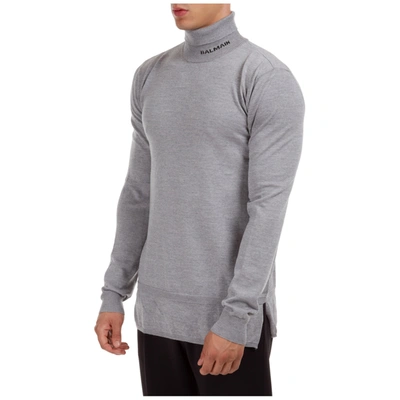 Shop Balmain Men's Polo Neck Turtleneck Jumper Sweater In Grey