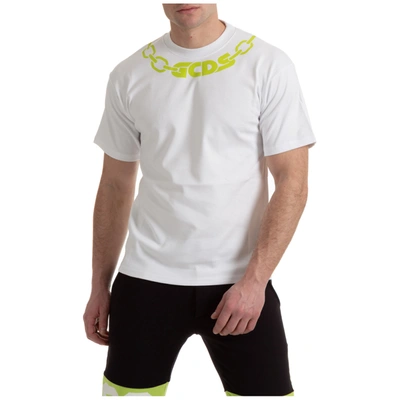 Shop Gcds Men's Short Sleeve T-shirt Crew Neckline Jumper Chain In White