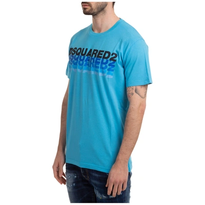 Shop Dsquared2 Men's Short Sleeve T-shirt Crew Neckline Jumper Ombre Logo In Light Blue